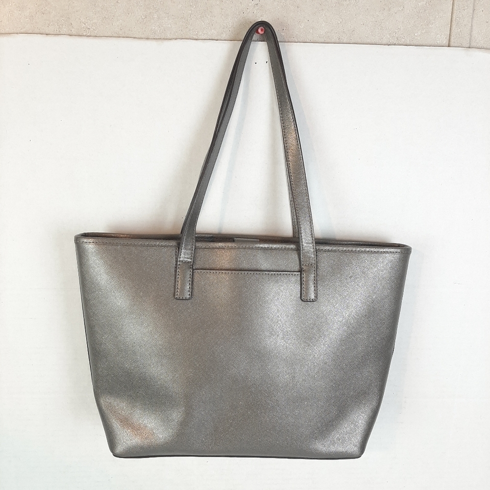 Michael Kors Microstud Center Stripe Microstud Silver Travel Tote Bag Purse - Picture 4 of 7